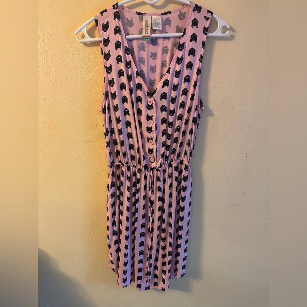 Mimi Chica sleeveless pink with black cats dress